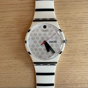 Swatch Zebratian Watch (White with Black Stripes)